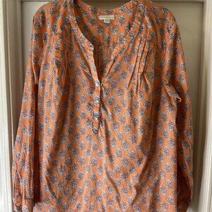 J. Jill 100% Cotton Block Print Gauzy Blouse Lightweight Floral Size 2X Feminine